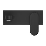 Nero Ecco wall basin/bath mixer in matte black, front view of wall-mounted tap with rounded mixer handle and spout