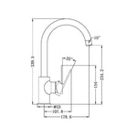 Technical drawing of Nero Ecco kitchen mixer tap in matte black, showing side view with dimensions and angles.