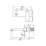 Nero Ecco wall basin/bath mixer technical drawing in matte black, showing wall-mounted tap dimensions and side view