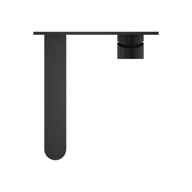 Nero Ecco wall basin/bath mixer in matte black, wall-mounted with long curved spout and round handle