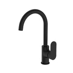 Nero Ecco kitchen mixer tap in matte black, single-lever, modern curved hob-mounted design