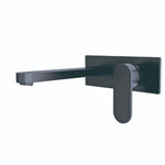 Nero Ecco wall basin/bath mixer in matte black, wall-mounted tap with square backplate and long spout