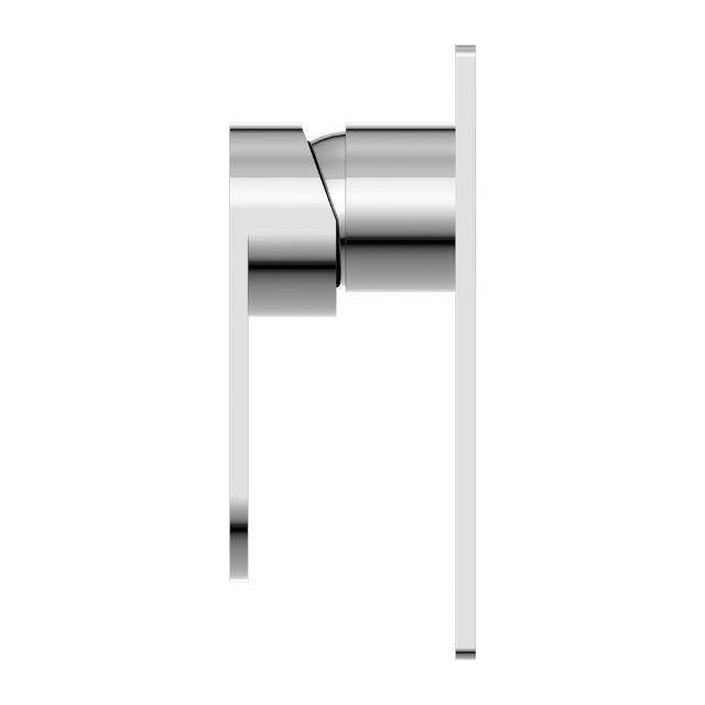 Nero Ecco chrome wall-mounted shower mixer tap, side view, with slim lever handle