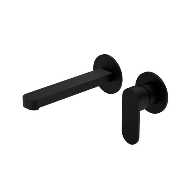 Nero Ecco wall basin/bath mixer in matte black with separate back plates, wall-mounted