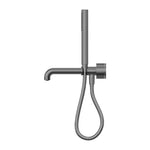 Nero Kara progressive shower system with separate plate and 250mm spout in gun metal, wall-mounted with hand shower hose
