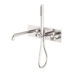 Nero Kara brushed nickel progressive shower system with 250mm spout, wall-mounted hand shower and mixer plate