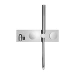 Nero Kara chrome progressive shower system with 250mm spout, wall-mounted tap set and round handle on rectangular backplate