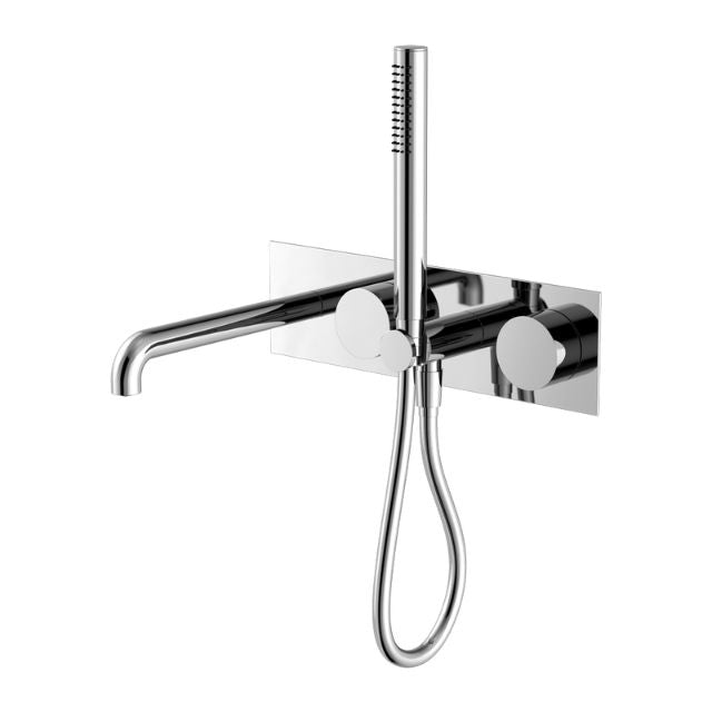 Nero Kara chrome wall-mounted progressive shower system with 250mm spout and hand shower rail, front view