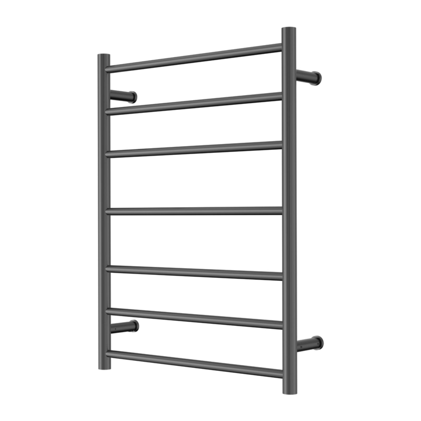 Nero Mecca 7-bar heated towel ladder in gun metal, wall-mounted bathroom rail shown on white background