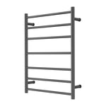Nero Mecca 7-bar heated towel ladder in gun metal, wall-mounted bathroom rail shown on white background