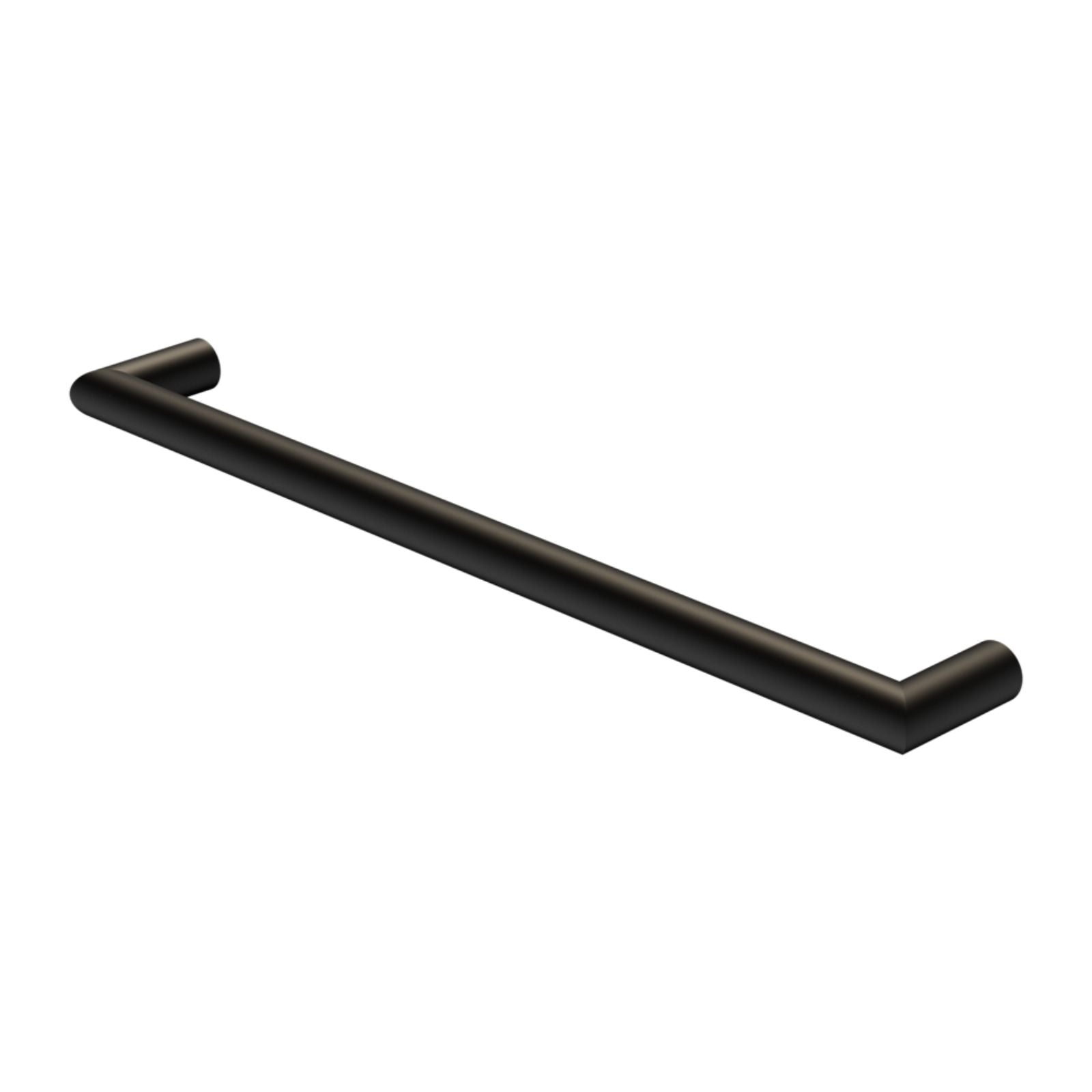 Nero Mecca single heated towel rail in matte black, shown in angled view on a white background