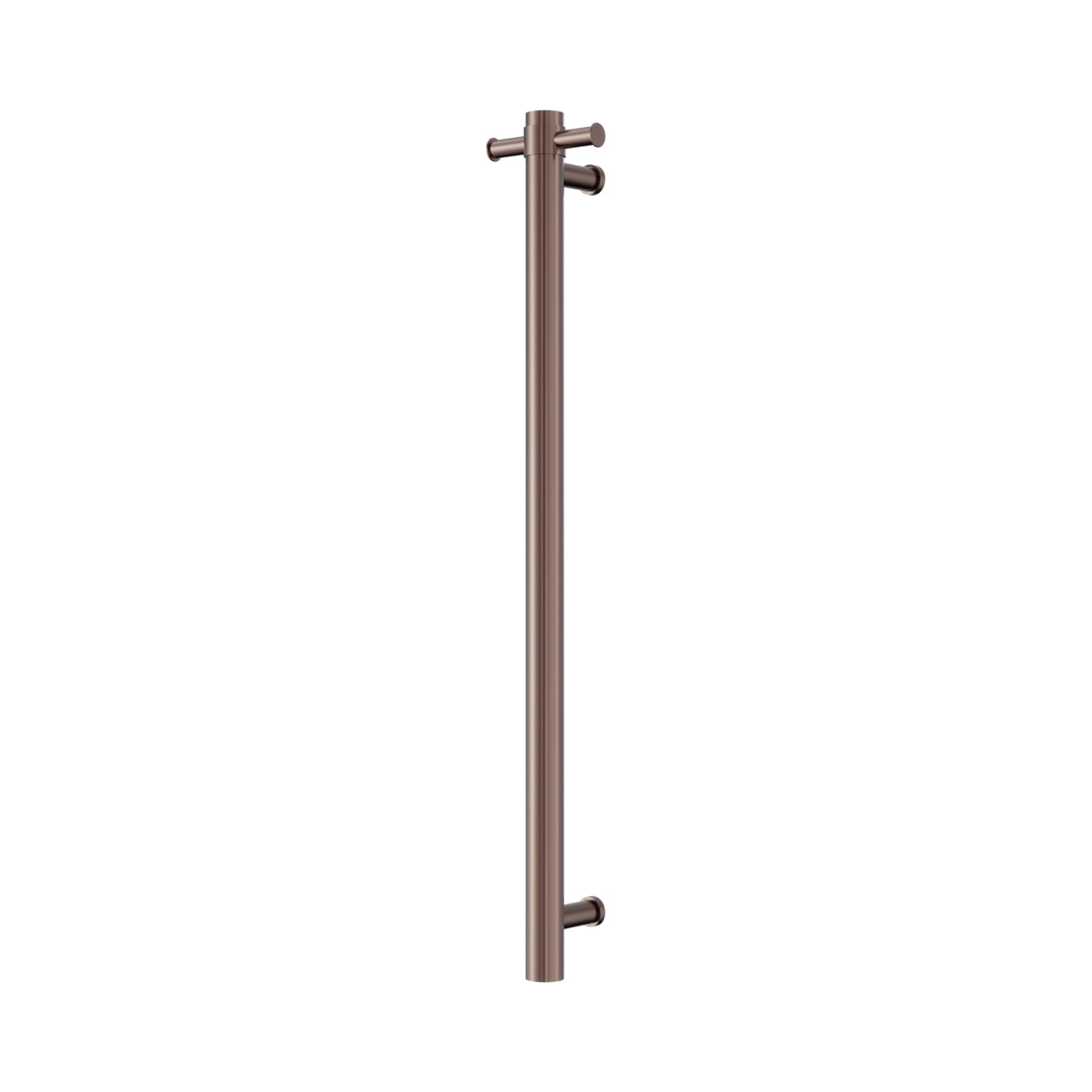 Nero Mecca single vertical heated towel rail in brushed bronze, shown front view on white background