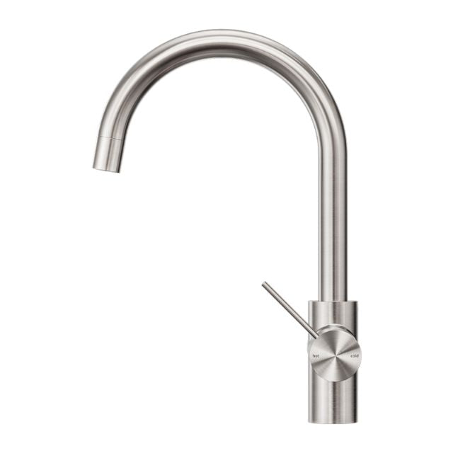 Nero Mecca 3-way filtered mixer tap in brushed nickel, gooseneck sink mixer with separate lever controls