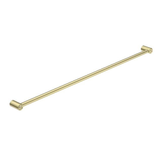Nero Mecca Care 1200mm grab rail in brushed gold, slim 25mm stainless steel bathroom grab bar with round wall mounts