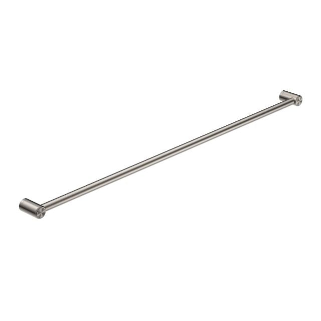 Nero Mecca Care brushed nickel grab rail, 25mm x 1200mm, shown in angled front view on white background