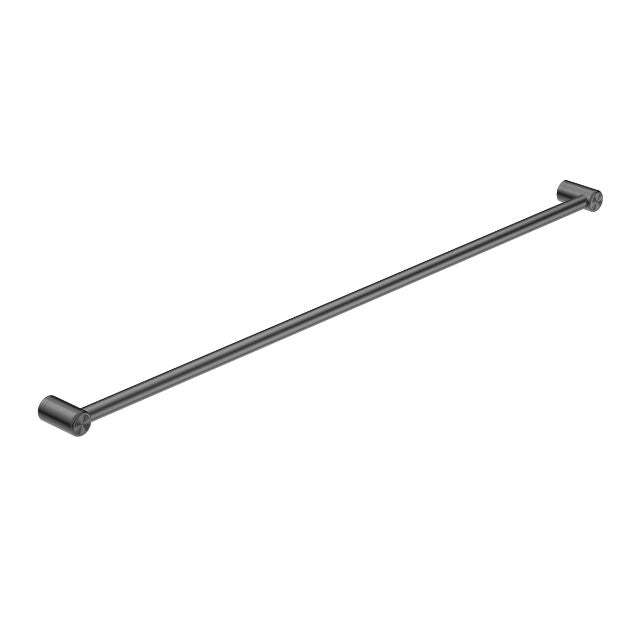 Nero Mecca Care 1200mm grab rail in gunmetal, slim round stainless steel bar with wall mounts on white background