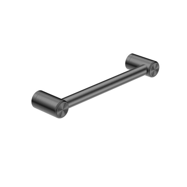 Nero Mecca Care 300mm grab rail in gunmetal, stainless steel bathroom safety bar shown on white background