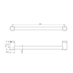 Technical drawing of Nero Mecca Care matte black grab rail, 450mm length, 25mm diameter, with round end mounts