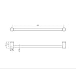 Nero Mecca Care 600mm grab rail technical drawing in brushed nickel, showing round 25mm rail and dimensions.