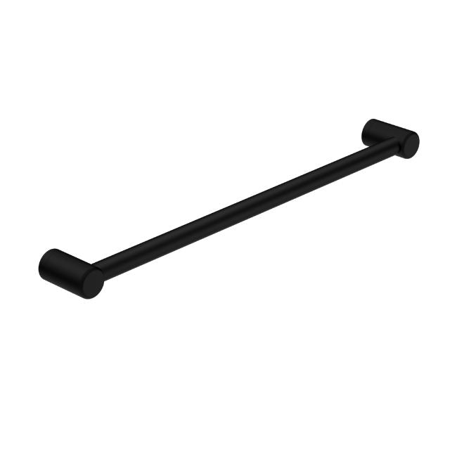 Nero Mecca Care 600mm matte black grab rail with round wall mounts, side view on white background