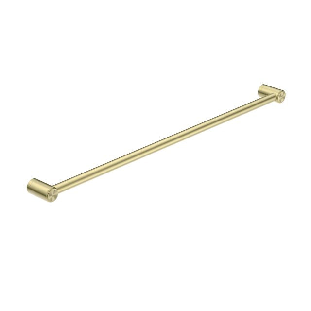 Nero Mecca Care 900mm grab rail in brushed gold, shown on white background with round wall fixings