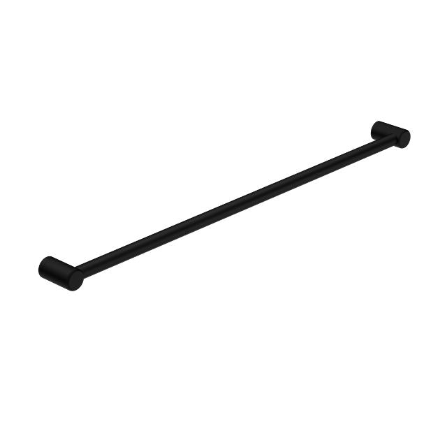 Nero Mecca Care matte black 900mm grab rail, straight round stainless steel bathroom handrail view on white background