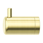 Nero Mecca Care robe hook in brushed gold, cylindrical wall hook shown on white background