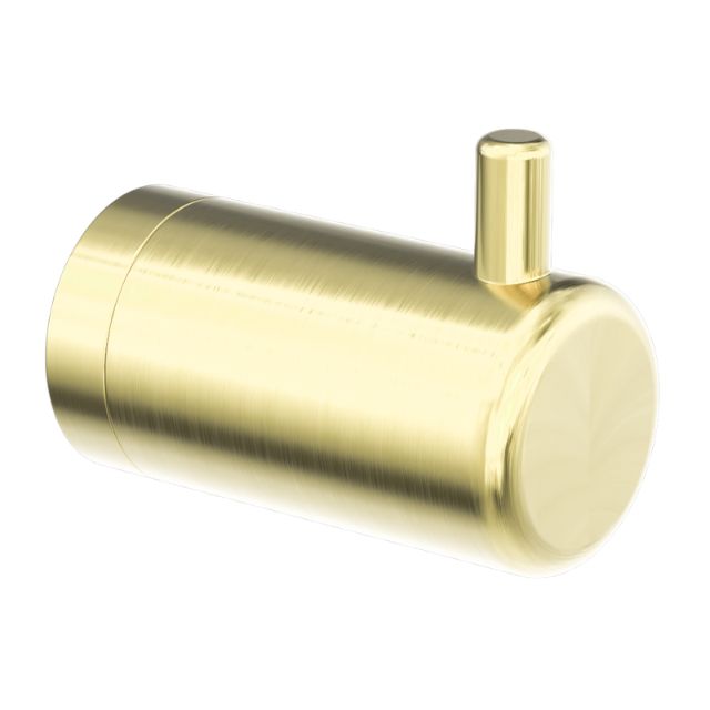 Nero Mecca Care brushed gold robe hook, cylindrical wall hook with 25mm projection