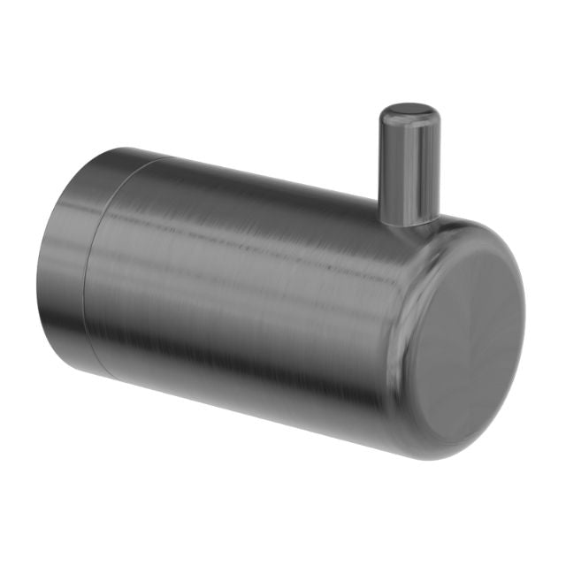 Nero Mecca Care 25mm wall hook in gunmetal, cylindrical robe hook on white background