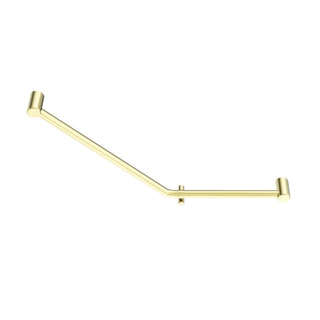 Nero Mecca Care brushed gold 45 degree bent stainless steel grab rail with concealed fixings, angled tube on white background