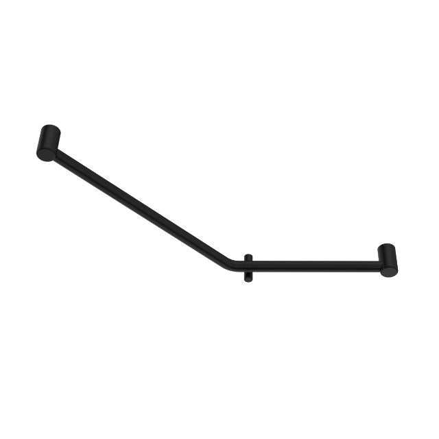 Nero Mecca Care matte black 45 degree bent tube grab rail, 32mm stainless steel, side view on white background