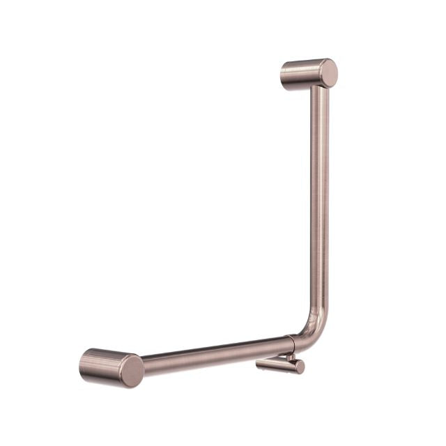 Nero Mecca Care 90 degree bent grab rail in brushed bronze, 450 x 450mm, with concealed fixings on white background