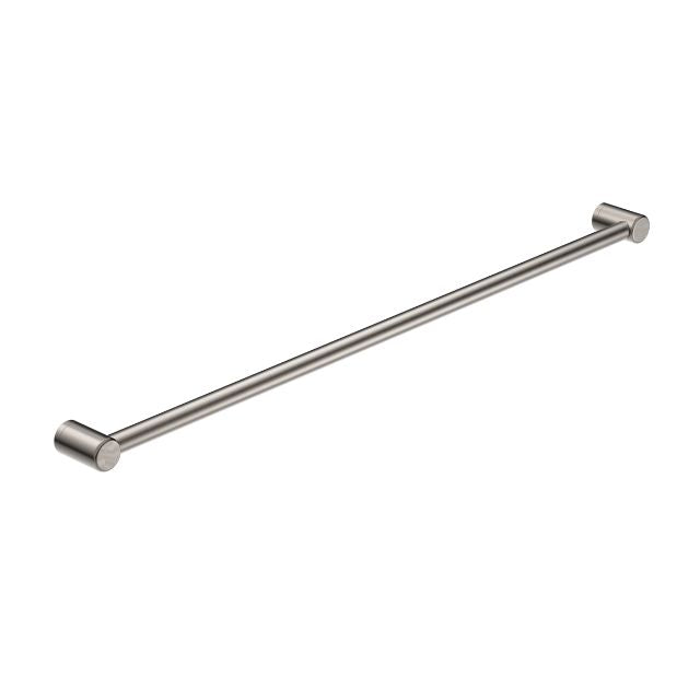 Nero Mecca Care 1200mm grab rail in brushed nickel, 32mm stainless steel bathroom support bar, angled view on white background