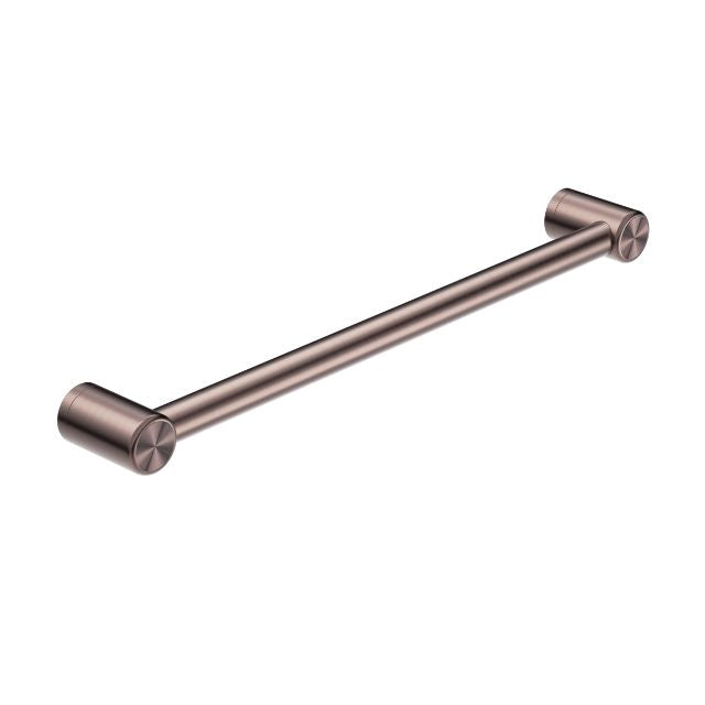 Nero Mecca Care 600mm grab rail in brushed bronze, wall-mounted bathroom safety rail with round brackets