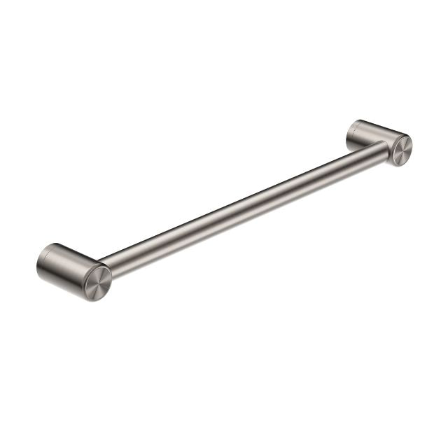Nero Mecca Care 600mm grab rail, brushed nickel stainless steel, straight wall-mounted bathroom rail with round fixings
