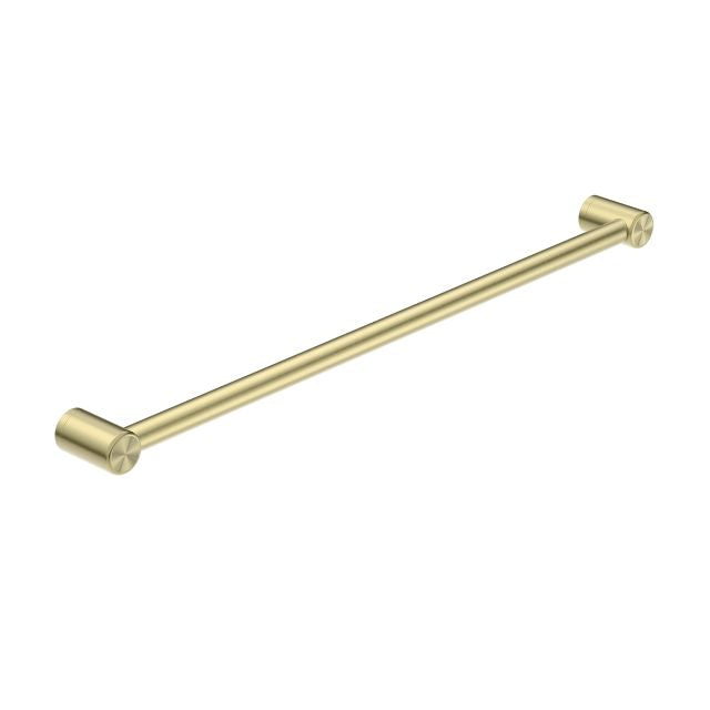 Nero Mecca Care 900mm grab rail in brushed gold, 32mm stainless steel, angled product view