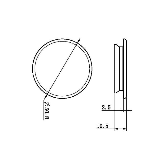 Technical drawing of Nero Mecca Care 32mm grab rail cap in chrome, with 50.8mm diameter and 10.5mm projection dimensions