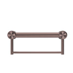 Nero Mecca Care 32mm grab rail with towel holder, 300mm, brushed bronze, front view on white background