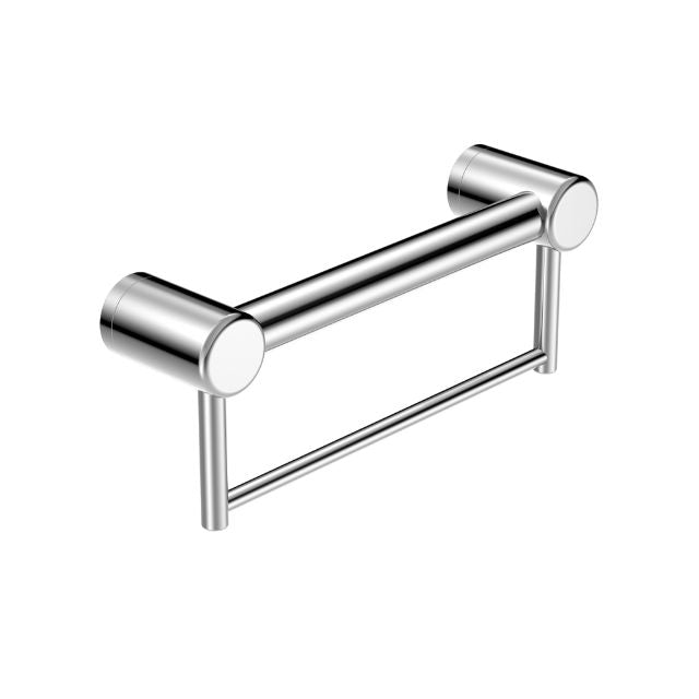 Nero Mecca Care chrome grab rail with towel holder, 300mm, stainless steel bathroom accessory