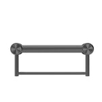 Nero Mecca Care 300mm grab rail with towel holder, gunmetal stainless steel bathroom accessory on white background