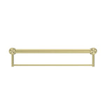 Nero Mecca Care 600mm grab rail with towel holder in brushed gold, wall-mounted bathroom accessory