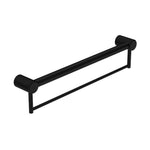 Nero Mecca Care matte black grab rail with towel holder, 600mm, angled view