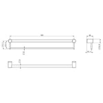 Technical drawing of Nero Mecca Care 900mm grab rail with towel holder, showing 32mm black rail dimensions and side view