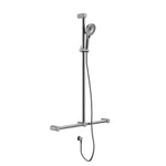 Nero Mecca Care chrome grab rail and adjustable shower set with vertical T-bar and handheld shower head