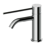 Nero Mecca Care basin mixer tap in chrome, with long lever handle and cylindrical body, shown on white background