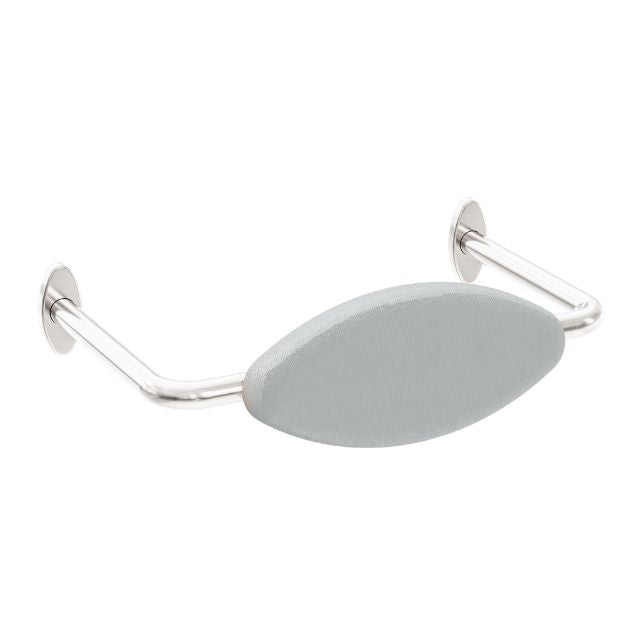 Nero Mecca Care DDA toilet backrest in brushed nickel, stainless steel accessible bathroom support bar with grey padded backrest