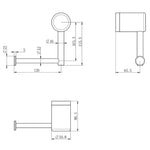 Nero Mecca Care toilet roll holder technical drawing in gunmetal, showing support rail dimensions and wall bracket
