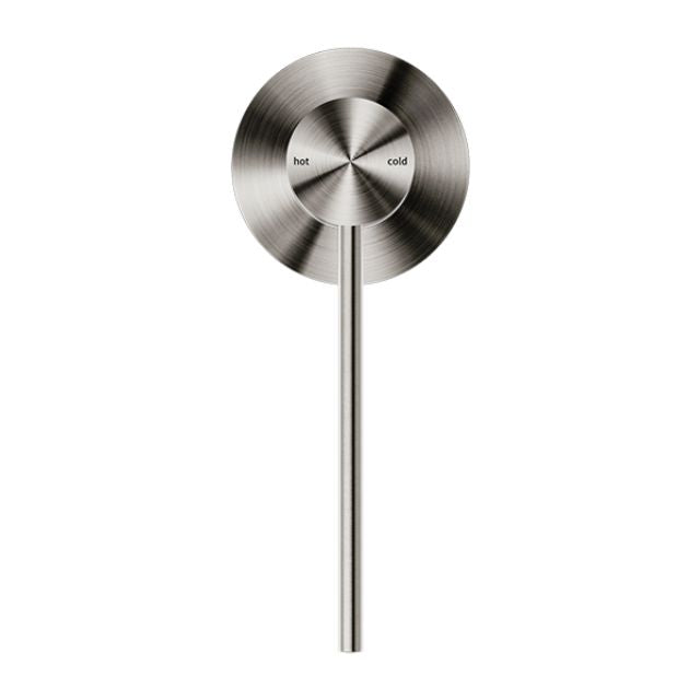 Nero Mecca Care wall-mounted shower mixer in brushed nickel with round plate and lever handle