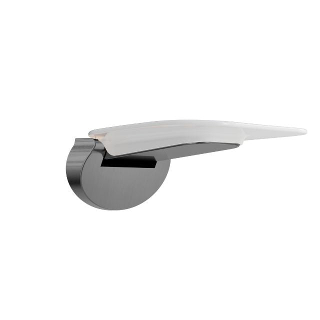 Nero Mecca Care fold-down shower seat in gunmetal, side view, with wall-mounted round base and clear seat on white background