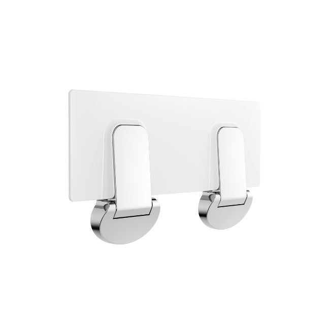 Nero Mecca Care folding shower seat in chrome, wall-mounted and folded up flat against the wall